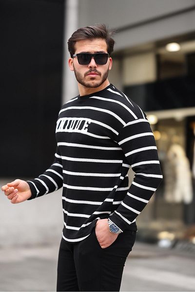 Valiberta Unique Printed Striped Men's Sweatshirt - Black