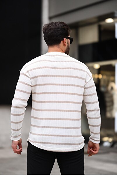 Valiberta Μπεζ Χρώμα Απαράμιλλο Ανδρικό Φούτερ με στάμπα ρίγες