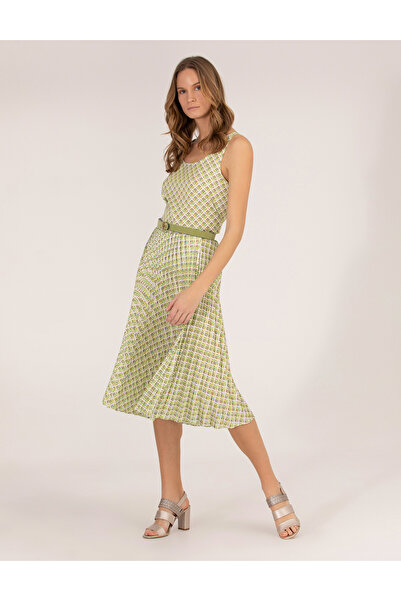 Pierre Cardin Green Patterned Pleated Midi Skirt 50269324-Vr232