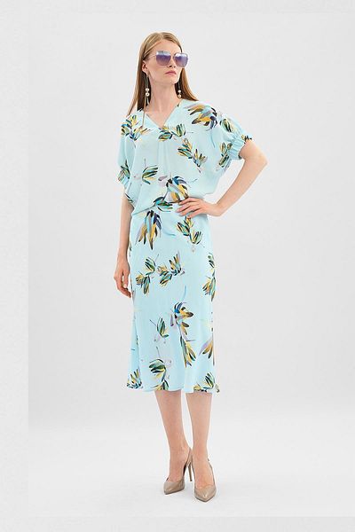 Escada Sport Turquoise Patterned Midi Length Viscose Skirt