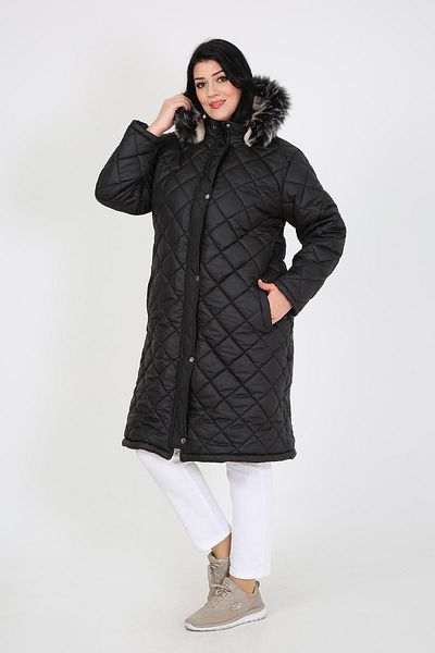 By Alba Collection Women's Black Baklava Pattern Puff Quilted Large Size Coat