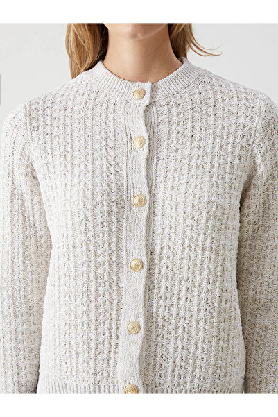 LC Waikiki Lcw Modest Crew Neck Plaid Women's Knitwear Cardigan