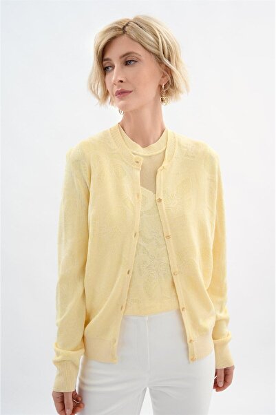 Escada Bisiklet Yaka Çiçek Baskılı Sarı Pamuklu Hırka