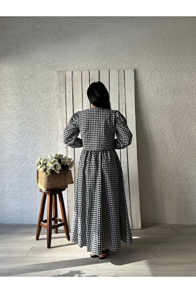 KÜÇÜĞÜM BUTİK Black Gingham Skirt-Blouse Double Set (Skirt-Bluz)