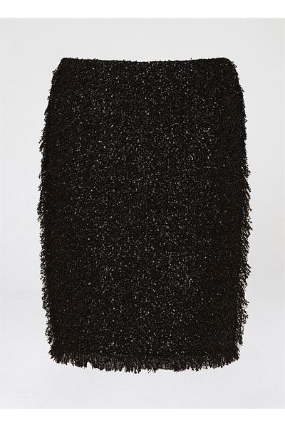 Escada Grizzled Metallic Glitter Detailed Medium Length Black Cotton and Wool Skirt