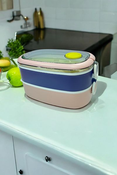 VİP AHMET Vip Ahmet Mini Metal Lunch Box with Spoon and Fork 1.3 Liter 2 Layers Vp-938