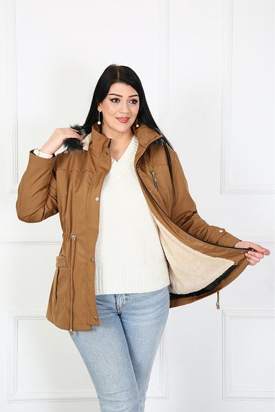 By Alba Collection Γυναικείο παλτό με λεπτομέρεια μαύρισμα τσέπης Water Repellent Bondit Fabric Plus Size