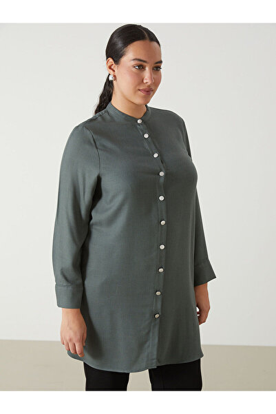 LC Waikiki LCW Grace Зелена сорочка-туніка з коміром-стійкою для жінок