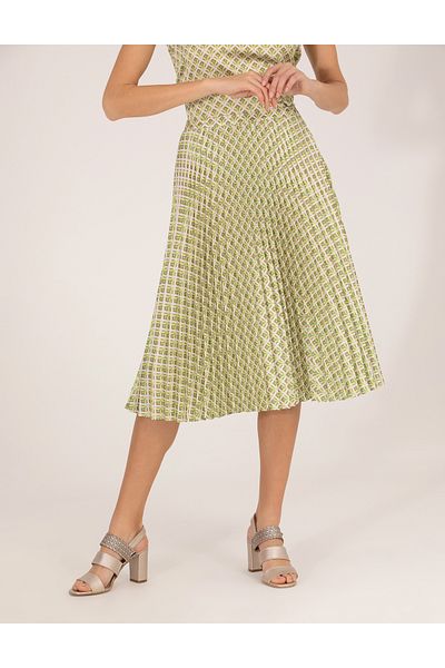 Pierre Cardin Green Patterned Pleated Midi Skirt 50269324-Vr232
