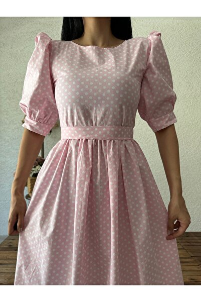 KÜÇÜĞÜM BUTİK Pembe Puantiyeli Karpuz Kollu Elbise