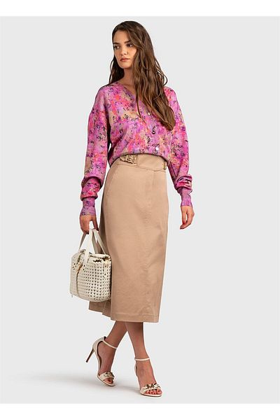 Escada Sport High Waist Belted Midi Length Mink Cotton Skirt