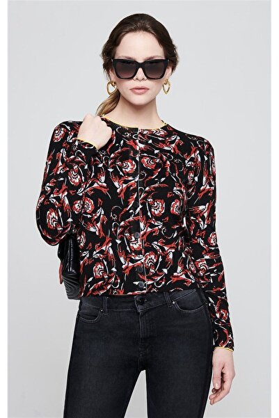 Escada Bisiklet Yaka Desenli Normal Boy Siyah Yün Triko Hırka