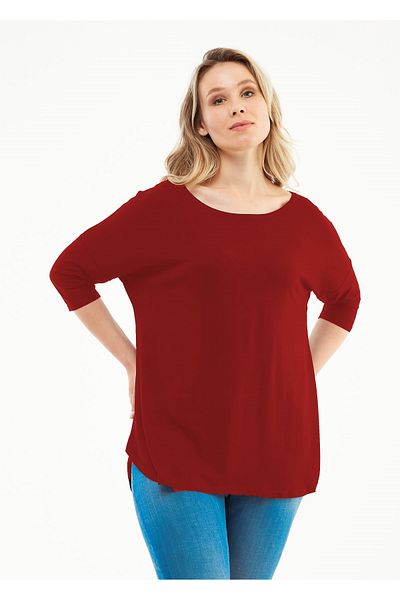 Alesia Plus Size Lycra Loose Crew Neck Basic Blouse
