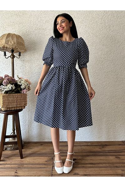 KÜÇÜĞÜM BUTİK Φόρεμα με μανίκια καρπούζι Navy Blue πουά