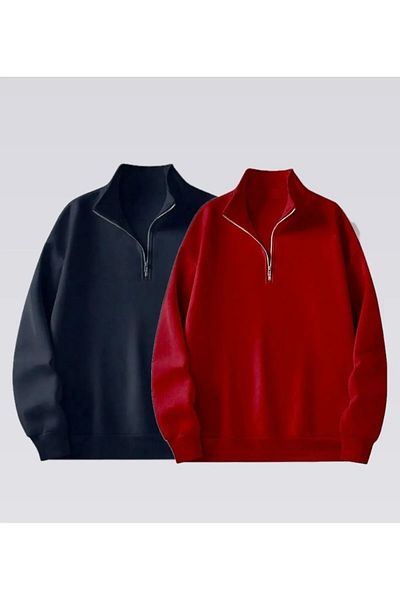 DAXİS Sportwear Company Унисекс суитшърт с висока яка и 2-пакет - големи размери