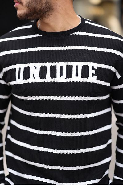 Valiberta Unique Printed Striped Men's Sweatshirt - Black