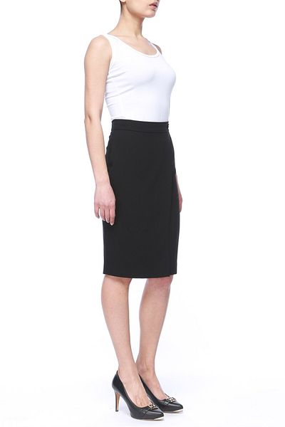 Escada Medium Length Black Wool Double Breasted Skirt with Accessory Detail