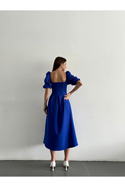 SONREİR Коротке плісироване довге плаття з квадратним вирізом і рукавом-балон