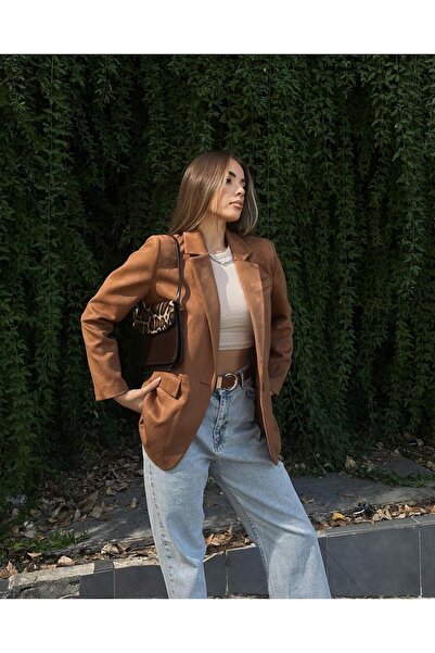 LOKADI Kadın Tek Düğmeli Süet Ceket