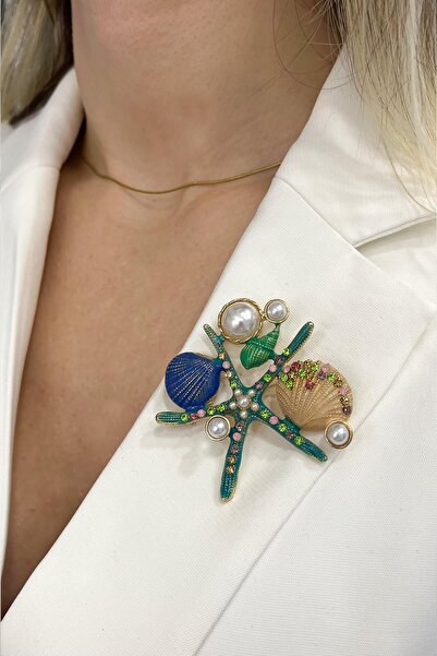 Modex İncili Renkli Denizyıldızı Broş (Ölçü:5 cm)