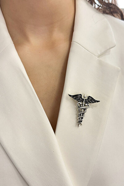 Modex Gümüş Rengi Tıp Simgesi Broş (Ölçü:3cm)