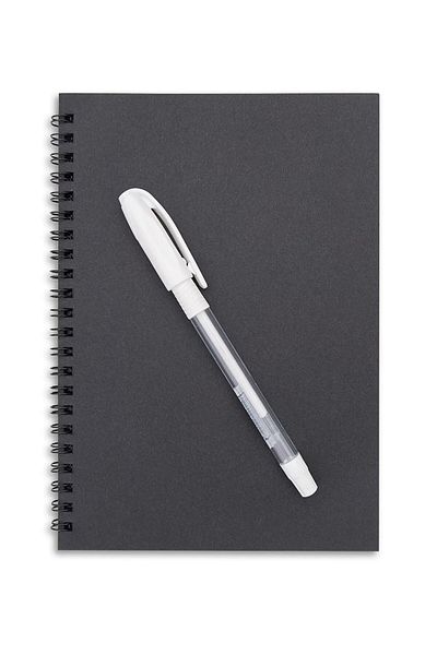 Tutunabilir Kağıt Black Leaf Spiral A6 10X14 cm Mini Notebook 1 Piece 30 Sheets 60 Pages & White Gel Pen Gift