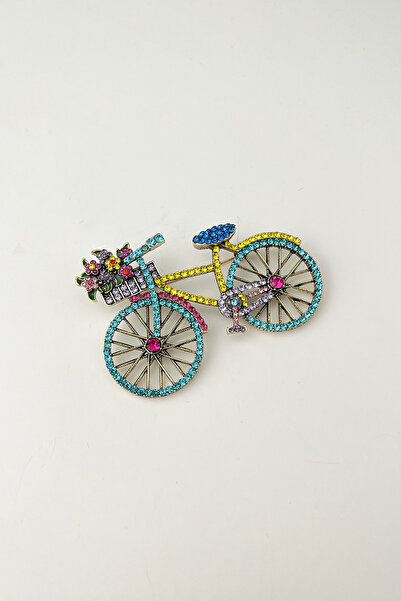 Modex Çiçek Detaylı Renkli Taşlı Bisiklet Broş (En:4,5cm Boy:7cm)