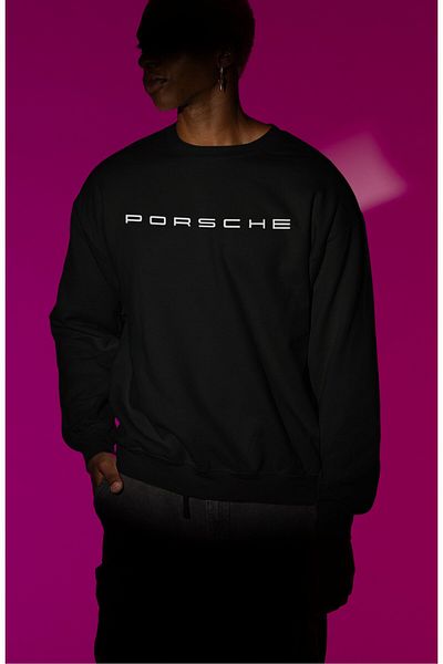 Fuddy Moda Unisex Porsche Back Printed Hoodless Sweatshirt, Oversize Car Themed Sweatshirt