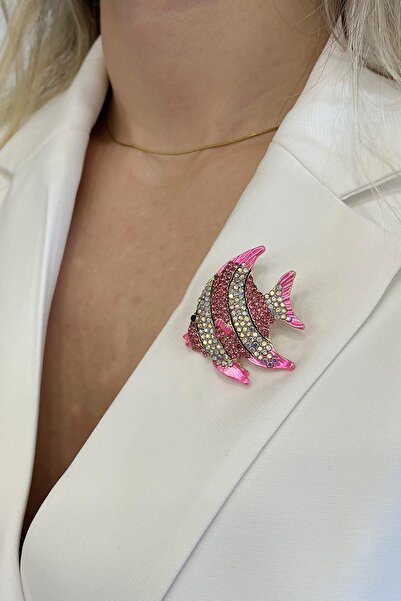 Modex Çok Taşlı Renkli Balık Broş (En:4cm Boy:4 cm)
