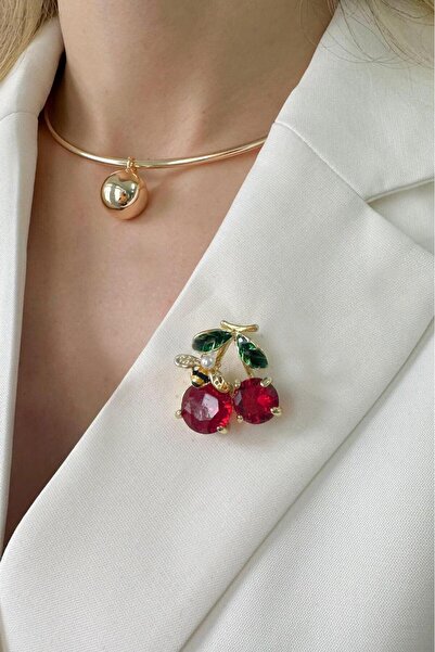 Modex Arı Detaylı Kiraz Broş (en:2 Cm Boy:3 Cm)