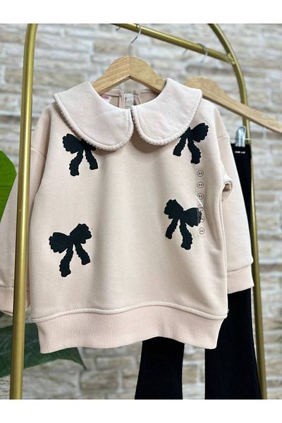 Ladin Store New Season Κοριτσίστικο φιόγκο με στάμπα μωρό γιακά βαμβακερό φούτερ Ισπανικό κολάν με ραβδώσεις