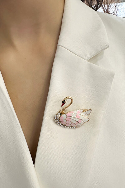 Modex Mineli Taşlı Kuğu Broş (Ölçü:4cm)