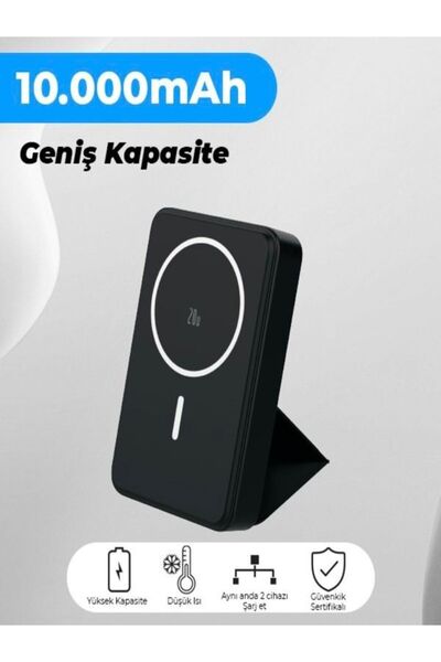 ÇELİKWORK 10000mAh 20W Wireless MAGSAFE Kablosuz Powerbank | Lüx Deri Standlı Taşınabilir Hızlı Şarj