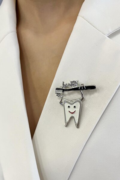 Modex Gümüş Rengi Fırçalı Sallantılı Diş Broş( 4 Cm)