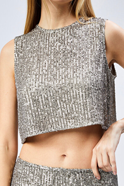 Nineteen Brand Pul Payet İşlemeli Crop Bluz