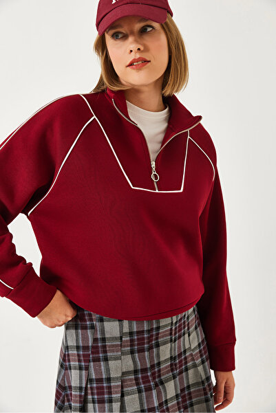 Bianco Lucci Kadın Yarım Fermuarlı Oversize Sweatshirt MB-5386 60251896