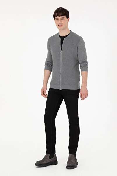 U.S. Polo Assn. Erkek Gri Melanj Basic Triko Hırka 50288870-VR086
