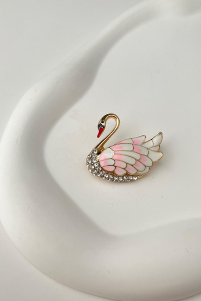 Modex Mineli Taşlı Kuğu Broş (Ölçü:4cm)