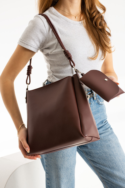 NWR BAGS حقيبة يد نسائية باللون الأحمر الداكن وحقيبة كروس مقاس 27x35