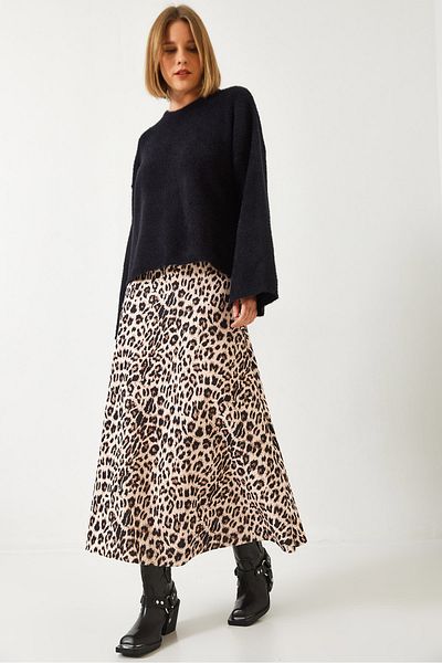 Bianco Lucci Fusta evazată din țesătură pentru scufundări cu model leopard pentru femei 2408 60261120