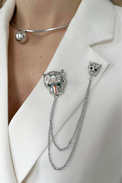 Modex Kaplan Figürlü Zincirli Kaplan Broş