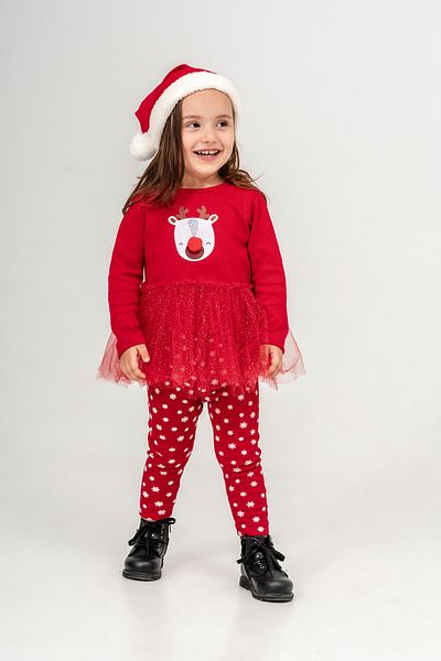 Eray Kids New Year's Themed Santa Hat Tutu Red Baby Girl Bottom Top Tights Set
