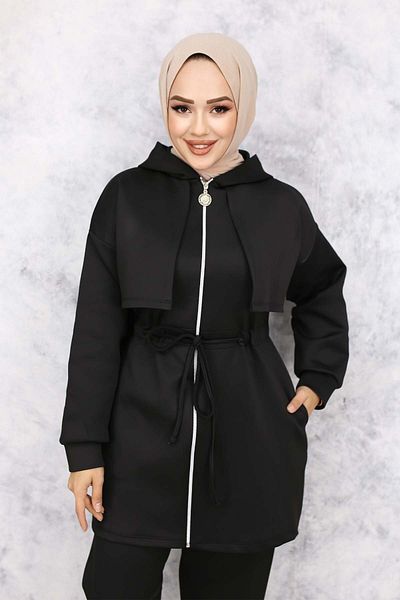 benguen Black Scuba Fabric Double Set - Collar Detail 4596