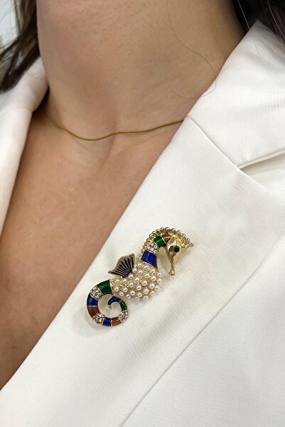 Modex Mineli İncili Denizatı Broş (Ölçü:5 cm)