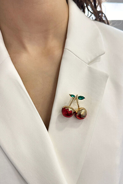 Modex Kırmızı Mineli Kiraz Broş (Ölçü:3 cm)