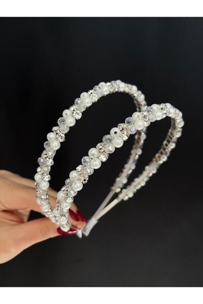 modernist تاج زفاف نسائي بصف مزدوج من اللؤلؤ والحجر للمناسبات الخاصة