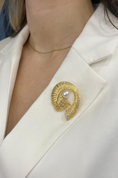 Modex Altın Sarısı Incili Broş