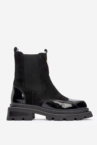 Dericlub Kadın Kalın Taban Chelsea Bot Gerçek Deri Rc 37506 Rugan Siyah