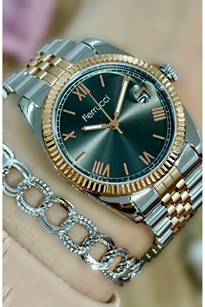 Ferrucci Rolex Kasa Çelik Kordon Kadın Kol Saati Bileklik Hediyeli