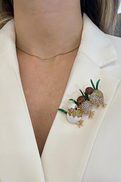 Modex Çok Taşlı Üçlü Civciv Broş (Ölçü:5 cm)